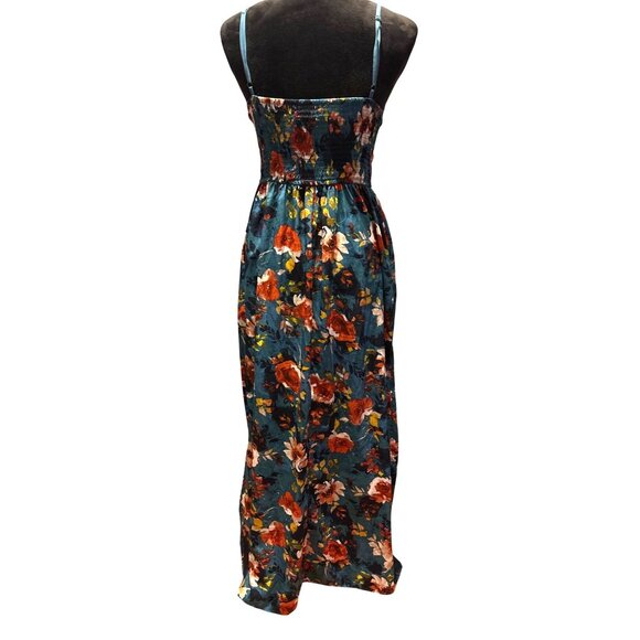 Floral Maxi Sundress LG Adjustable Spaghetti Straps Smocked Back Boho Hippie - Picture 4 of 11